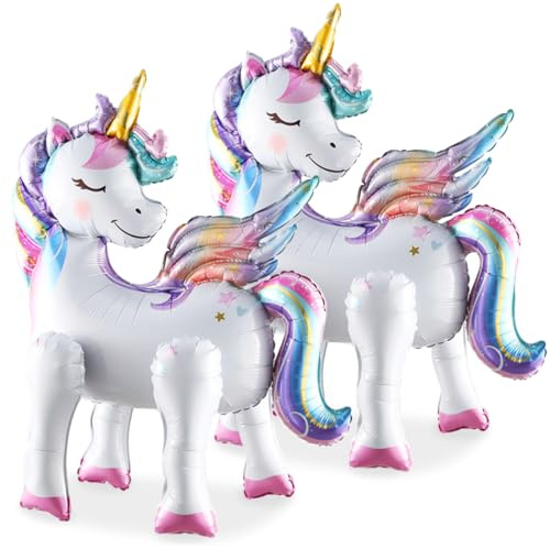 2 Stück Einhorn Folienballon 3D Folienballon Stehen Luftballons mit Beinen Heliumballon XXL Dekoration für Party Geburtstag Mädchen Kinder