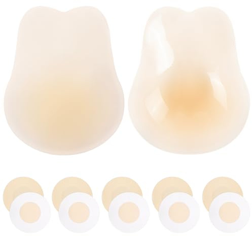 Kiiwah Silicona Pezoneras Adhesivas Invisibles Push Up, Sujetador Adhesivo sin Espalda de Ultrafino para Mujer, con 5 Pares Nipple Covers