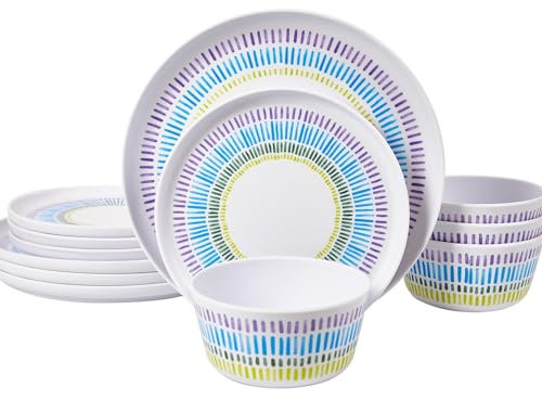 Melamine Dinnerware Set of 12 Pcs Dinner Dishes Set Bowls and Plates for Indoor and Outdoor with Unbreakable Non-breakable Lightweight Dining Tableware