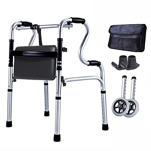 Hög Senior Hopfällbar Rollator Lättviktsrullator För Långa Män Över 6 Fot, Upprättstående Rörelsehjälpmedel Med Säte Och Förvaringsväska, Justerbar Höjd, Last 400 Pund