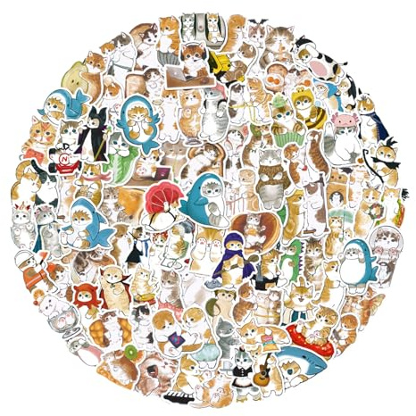 100 Pcs Cute Cat Sticker Ink Painting, Funny Cats Decals Vinyl, Cat Waterproof Stickers, Scrapbook Stickers Cats for Notebook Card Making Water Bottles Phone Luggage (Style A)