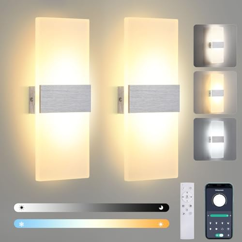 Lightsjoy 2x 12W Dimmbare Wandleuchte Innen Wandlampe mit Fernbedienung | Warmweiß Kaltweiß Neutralweiß 2700K-6500K, moderne Wandlampe, asu Acryl, für Wohnzimmer Schlafzimmer Treppe Flur