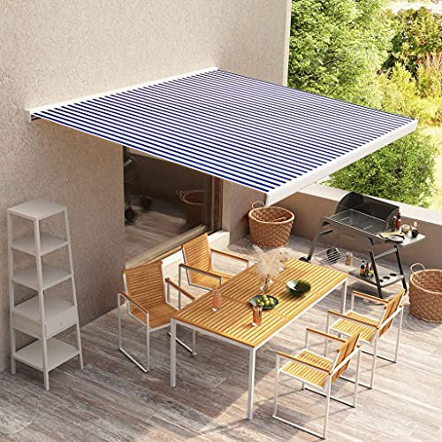 Tenda a Cassonetto Motorizzata, Tenda Per Balcone Esterno Tende Da Veranda Da Giardino Tenda Da Sole Per Esterno Tende Balcone Esterno Adatto per Porta Esterna Esterno Giardino 350x250 cm Blu e Bianco