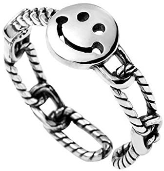 Ringe Sterling Silber 925 DamenRing aus 925er Sterlingsilber, Smiley-Grafik, verstellbarer offener Damenring