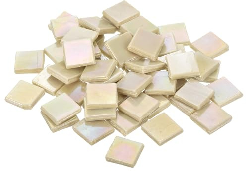 QUARKZMAN Mosaikfliesen, Glasmosaik Mosaiksteine zum Basteln Mini Mosaikfliese DIY Hobbys Handgemachter Kristall Freier Handwerksmaterial Kreativität (Packung mit 50 in blasscremer Farbe)