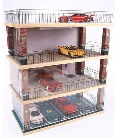 garage scene wooden parking lot simulation 1:32 Car Garage Model Solid Wood Simulation Car Parking Space Model Collection Storage Decoration Parking Lot(Styles4)