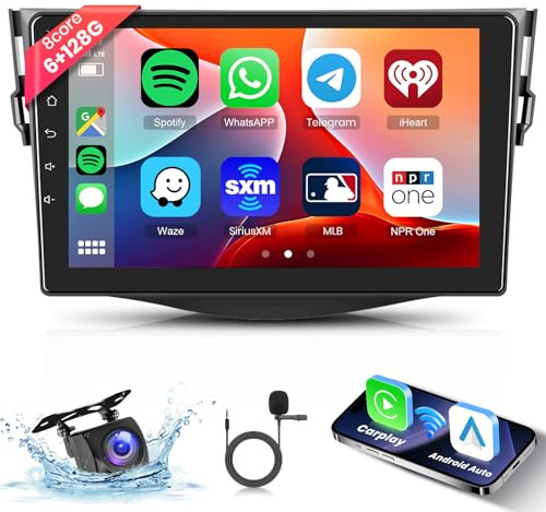 [6G+128G] 8-Core Android Radio de Coche para Toyota RAV4 2007-2012 con Carplay Inalámbrico Android Auto,Hodozzy Pantalla Táctil de 9 Pulgadas con Bluetooth GPS,WiFi,USB,SWC,DSP,FM/RDS Radio + Cámara