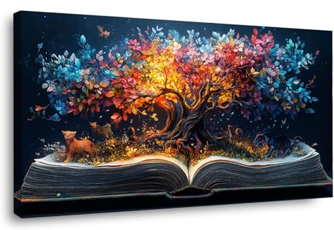 BOHUO Oro, blu Quadri Moderni Soggiorno Albero Della Vita, Astratto colorato Quadro Su Tela Decorazioni Bagno Cucina Ufficio Sala Da Pranzo Bar-60x120cm Incorniciato