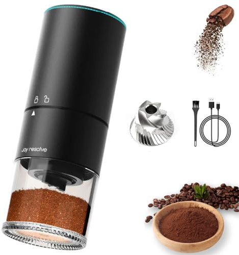 Mini Moulin à café électrique Rechargeable, broyeur Conique Automatique Compact, 38 Niveaux de réglage, Noyau de broyage en Acier Inoxydable 420 avec Brosse Propre et USB, adapté au Camping