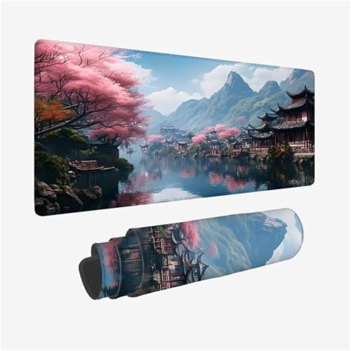 Tappetino Mouse Lago Tappetino Scrivania, Impermeabile Tappetino per Mouse Padiglione Mouse Pad XXL 800x400x3mm, Bordi Cuciti Tappetino Mouse Gaming, Tappetino Antiscivolo, Accessori Gaming Q1-800