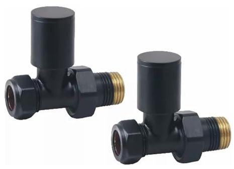Manual Radiator Valve Round Straight - 15mm x R 1/2 - Matt Black