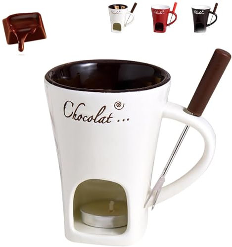 Taza de fondue, taza de fondue dulce, taza de fondue de chocolate con tenedor y vela, juego de tazas de fondue para cita nocturna, cumpleaños, regalos de boda