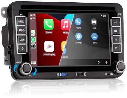 HLLECARMO Autoradio für VW Golf 5/6, Polo 5/6R, T5, Passat, Jetta – 7-Zoll-Touchscreen, Wireless CarPlay & Android Auto, Bluetooth/AM/FM/Lenkradsteuerung (SWC)/USB/DSP-EQ, Plug and Play