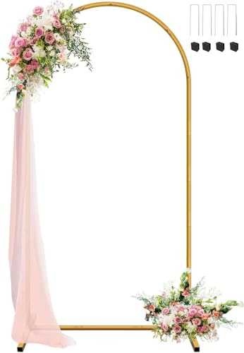 JEBUTU 2,2m Hochzeitsbogen Hintergrund Ständer Hochzeit Metallbogen Gestell | 1,2m x 2,2m Goldfarben Hochzeit Bogen Hintergrund Rahmen für Geburtstag, Party Deko, Halloween