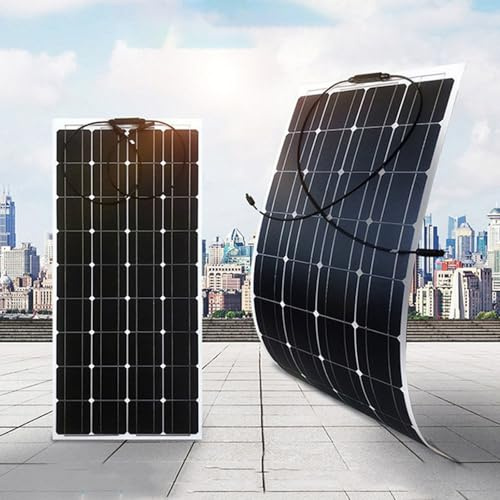 Sunseota Panel Solar Flexible 150W/200W/300W/400W/520W, monocristalino 36V, Panel fotovoltaico Ligero Impermeable con Conector MC-4 para yate, vehículos de Ocio, Techo, baterías,150w