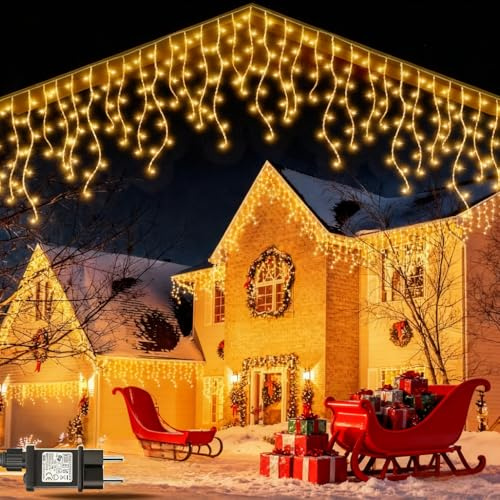 POIFL 10M Cortina Luces Navidad Exterior, 400LED Luces Navidads de Carámbanos con 8 Modos, Función de Memori,IP65 Impermeable Decoracion Navidads Exterior para Navida,Techos,Balcones,Paredes,Ventanas