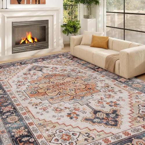 HOMCOM Tappeto Stile Bohemien Antiscivolo e Lavabile 230x160 cm Marrone | Tappeto per Salotto e Camera da Letto, Pelo Corto