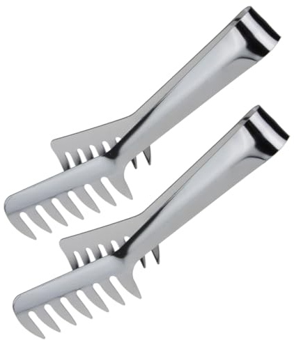 Garneck 2Pcs Stainless Steel Spaghetti Tongs with Teeth Pasta Serving Utensils for Home Kitchen Cooking Thick Food Clips with Ergonomic Handle for Secure Grip and Versatile Use