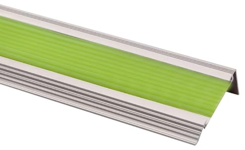 KUKIXKK Treppenkantenprofil aus PVC mit im Dunkeln leuchtendem Streifen, Länge 1 m, Rutschfester Selbstklebender Treppenkanten-Wandeckenschutz für den Innen- und Außenbereich(Green-L 1m,5x2.1cm)