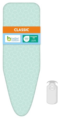 LaundrySpecialist Classic Bügelbrettbezug – 2-lagig mit 3 mm Schaum – 100% BCI-Baumwolle – dampfdurchlässig – Kordelverschluss – passt bis 42 × 124 cm - Mintgrün
