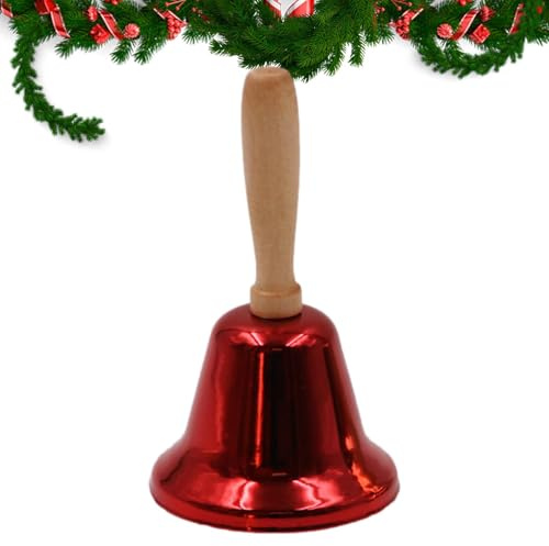 Cloche De Noël - Cloches Rustiques à Poignée en Bois - Grelot Métallique Décoratif pour Fête Maison Bureau Comptoir Table