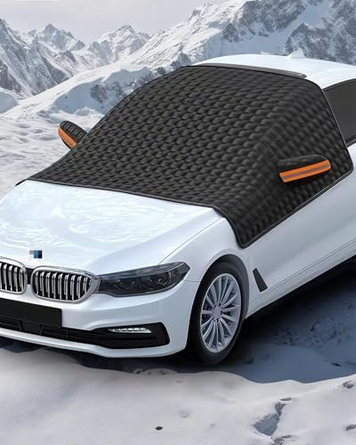 Magnetische Frontscheibenabdeckung Auto, Sonnenschutz für Frontscheibe, Seitenscheiben und Außenspiegel, 12 integrierte Magnete, Schwarz, ca. 240 x 148 cm, für Pkw, SUV und Van