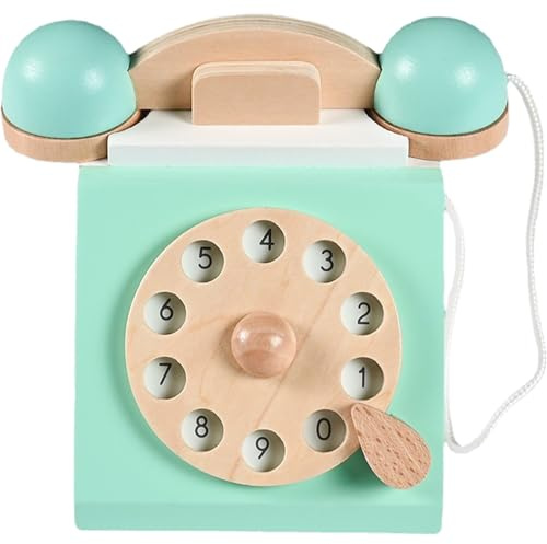 Jorzer Retro Telefon klassisches hölzerne realistische Vintage -Telefon lustig vorgetäuscht Spielen Spielzeug Interaktives Lernen Alt für Kinder Mädchen Mädchen Jungen Geschenke, Blue Toys Games