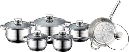 Set di 12 pezzi di pentole in acciaio inox con padella Royalty Line RL-1231