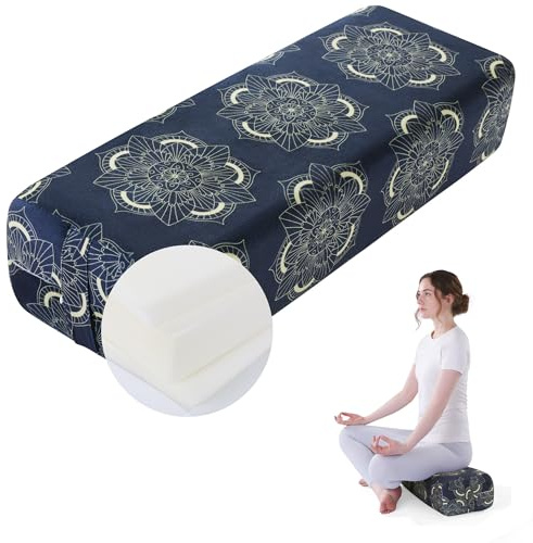 MABOZOO Yoga Bolster Pillow, Triple-Layer Sponge Rectangular Yoga Bolster with Carry Handle Meditation Pillow with Washable Cover for Restorative, Meditation (Blue Print)