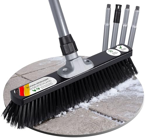 ORGAFLIX Balai de rue avec manche 40 cm, balai de cour et de terrasse avec poils denses en élasthanne, manche à balai réglable 60 à 130 cm, robuste et durable, fabriqué en Allemagne et en Italie