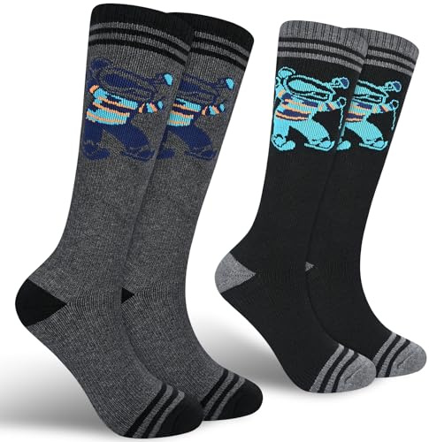 KOOOGEAR Kids Boys Ski Socks,2 Pairs Thermal Ski Socks High Performance Long Knee High Socks for Snowboarding Skiing Hiking Outdoor Activities (DarkGrey/LightGrey)
