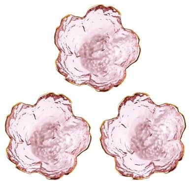 OZLCUA Cuencos Aperitivos Juego de 3 salseras pequeñas cristal con diseño flor cerezo y detalles dorados. Ideales for helado o cena(Gold Edge)