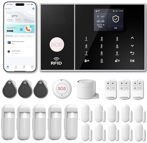 RenseCum Alarmanlage Haus & Wohnung mit WiFi + 4G GSM, Smart Life App, Telefon- & SMS-Alarm, erweiterbares Funk-Alarmsystem mit Alexa & Google Assistant (24-teiliges Set)