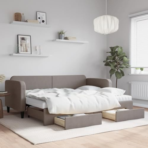 Yunovire Utdragbar dagsäng, med lådor, brungrå 80 x 200 cm tyg, bäddsoffa med 2 skummadrasser, robust ram i metall, modern möbel för vardagsrum