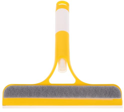 CLISPEED 3-In-1 Window Scraper with Spray Bottle and Brush Yellow Multi-Functional Glass Cleaner for Bathroom Mirrors Shower Doors Car Windows