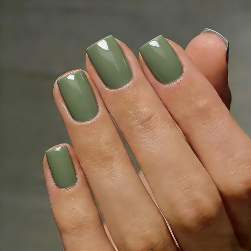 KQueenest Soft Gel Press On Nails Kurz Eckig, 30 Stück 15 Sizes Salbei Grün Nägel zum Aufkleben Kurz, Natürlich Fake Nails Press ons, Einfach Full Cover Künstliche Nägel für Frauen Maniküre