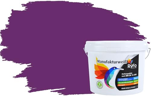 RyFo Colors Bunte Wandfarbe Manufakturweiß Lila 3l - weitere Grau Farbtöne und Größen erhältlich, Deckkraft Klasse 1, Nassabrieb Klasse 1