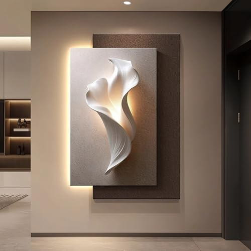 Escultura artística de pared 3D con luz LED, decoración de pared de piedra arenisca iluminada para sala de estar, dormitorio, pasillo