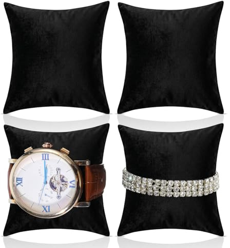 ADLABLD 4Pcs Black Velvet Bracelet Watch Pillow, Box Bracelet Watch Pillow, 3 inch Jewelry Display Pillows for Gift Box