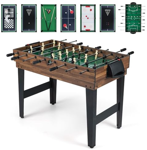 COSTWAY 10 in 1 Multi Spieltisch, Multifunktionstisch mit Tischfußball, Hockey, Billard, Shuffleboard, Bowling & 4 Brettspiele, Kombi-Tisch Holz Spielzimmer, Tischkicker für Kinder, 126 x 102 x 82 cm
