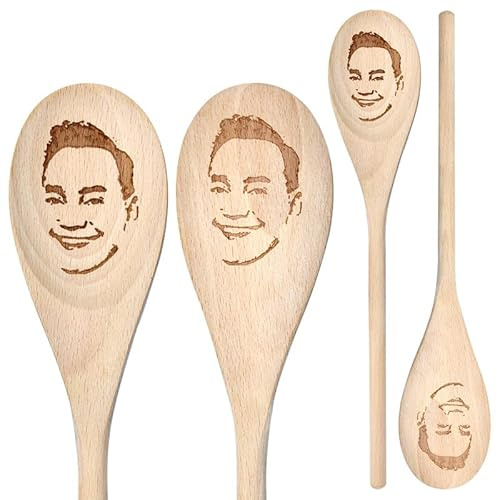 Personalised Face Engraved Wooden Spoon – Funny Custom Photo Gift | for Friends & Family – Unique Birthday Housewarming Present