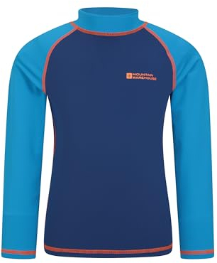 Mountain Warehouse Kids Rash Vest - UV Protection Rash Guard, Long Sleeves Childrens Rash Shirt, Flat Seams, Quick Drying, Stretch Fabric - Ideal for Swimming, Blue Kids Size 5-6 Years