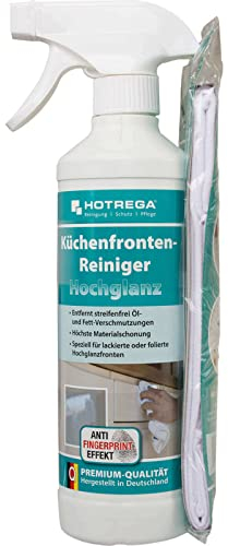 HOTREGA Küchenfronten-Reiniger Hochglanz 500ml - Küchenreinigung, Küchenreiniger, Intensivreiniger, Frontenreiniger (500ml inkl. Microfasertuch) (Vorteilspack, 500 ml + Premiumtuch)