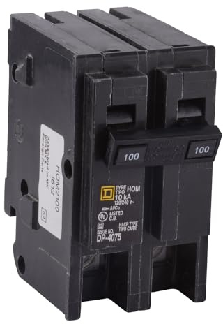 Square D by Schneider Electric Homeline 100 Amp Mini Circuit Breaker, 2 Pole, 120/240V AC, 10kA Breaking Capacity, Plug in Mount, Standard Type, Residential Use (‎HOM2100CP)