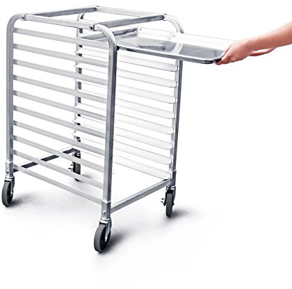 New Star Foodservice 36510 Commercial-Grade Aluminum 10-Tier Sheet Pan/Bun Pan Rack, 26 L x 20 W x 38 H with Brake Wheels Silver