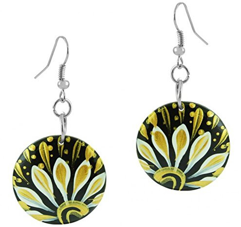 CHICNET Holzohrringe Blumen schwarz Gold Ohrringe Holz Edelstahl Ohrhänger Damen Organic Schmuck Scheibe