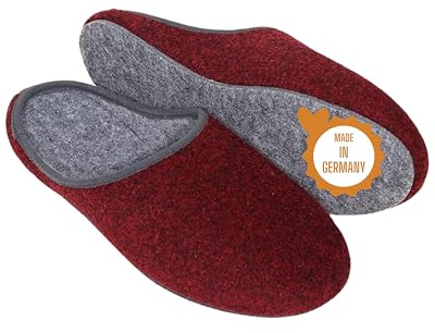 Pantoffelmann Chaussons en feutre avec semelle en feutre | Rouge | Taille 41 | Pantoufles respirants et confortables pour femmes et hommes | Chaussures élégants et chauds