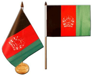 Flaggenfritze Tischflagge Afghanistan 15 x 22 cm, afghanische Flagge, reißfestes Polyester, farbintensiver Siebdruck, Fahne mit Holzsockel