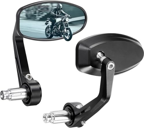 KEMIMOTO Motorcycle Handlebar Bar End Mirror, Billet Aluminum Rearview Motorcycle End Bar Mirror Universal 7/8 Round Anti Glare, Compatible with Most Scooters, ATV, UTV (Blue Lens)