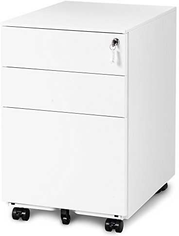 3 Drawers 5 Wheels Mobile File Cabinet Filing Pedestal Lockable Storage for A4 Metal Solid Pedestal with Keys (White)